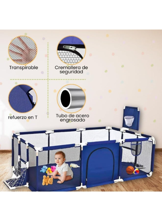 Large Baby Playpen (182x122cm) with Basketball Hoop & Soccer Goal + 50 Colorful Balls – Indoor Ball Pit Bundle - Image 5